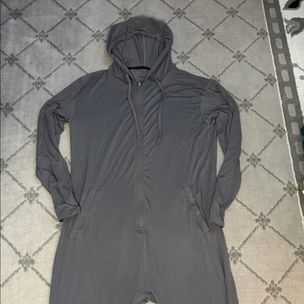 MeUndies Unisex One Piece Zip Up Charcoal Hooded Jumpsuit